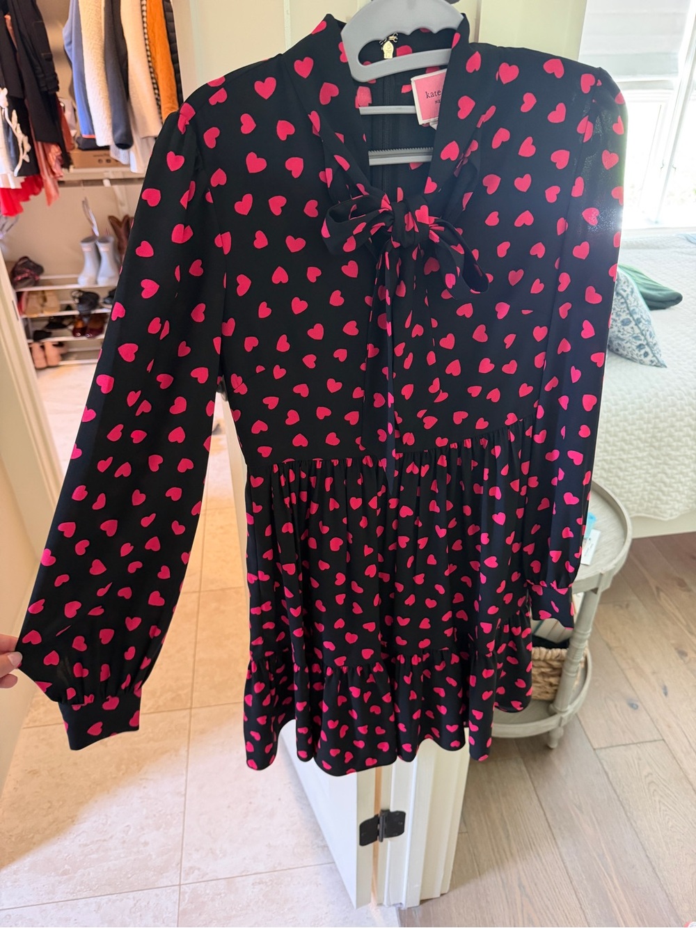 kate spade Black Mini Dress with Hot Pink Heart Print